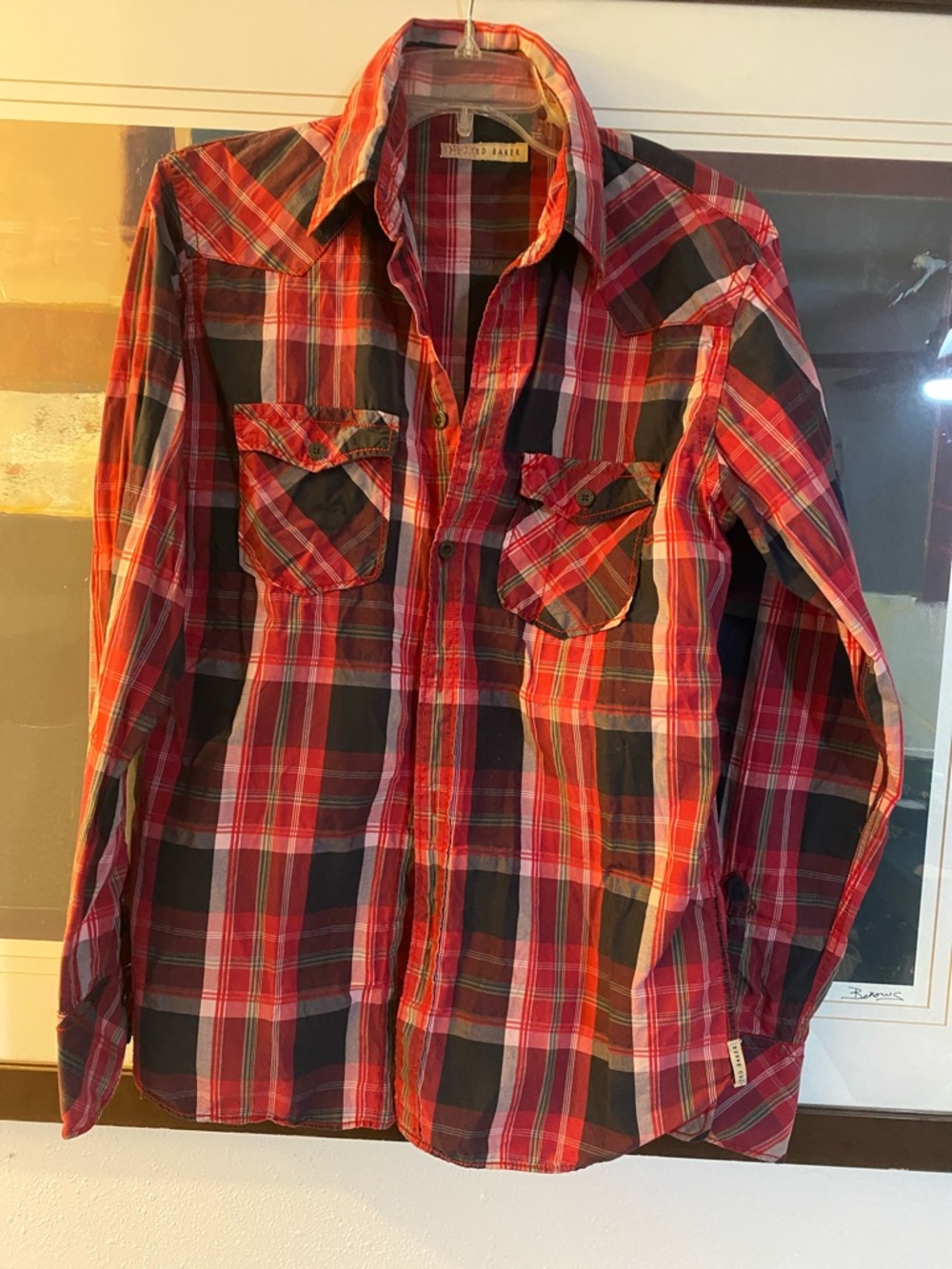 Ted Baker Red Plaid Casual Button-Down Shirt